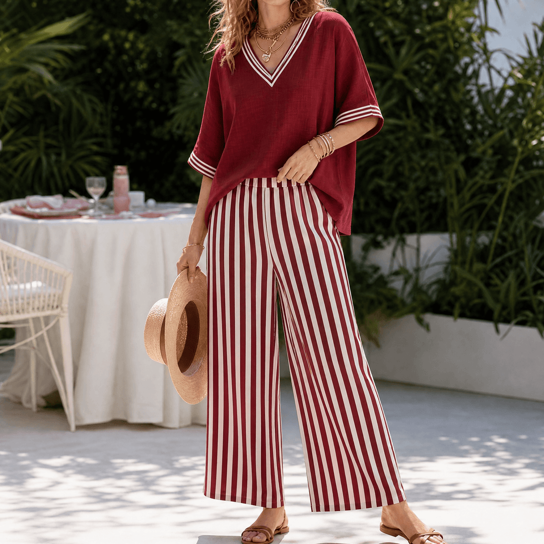 Lorna – Women's Airy Linen-like Two-Piece Set Red / S