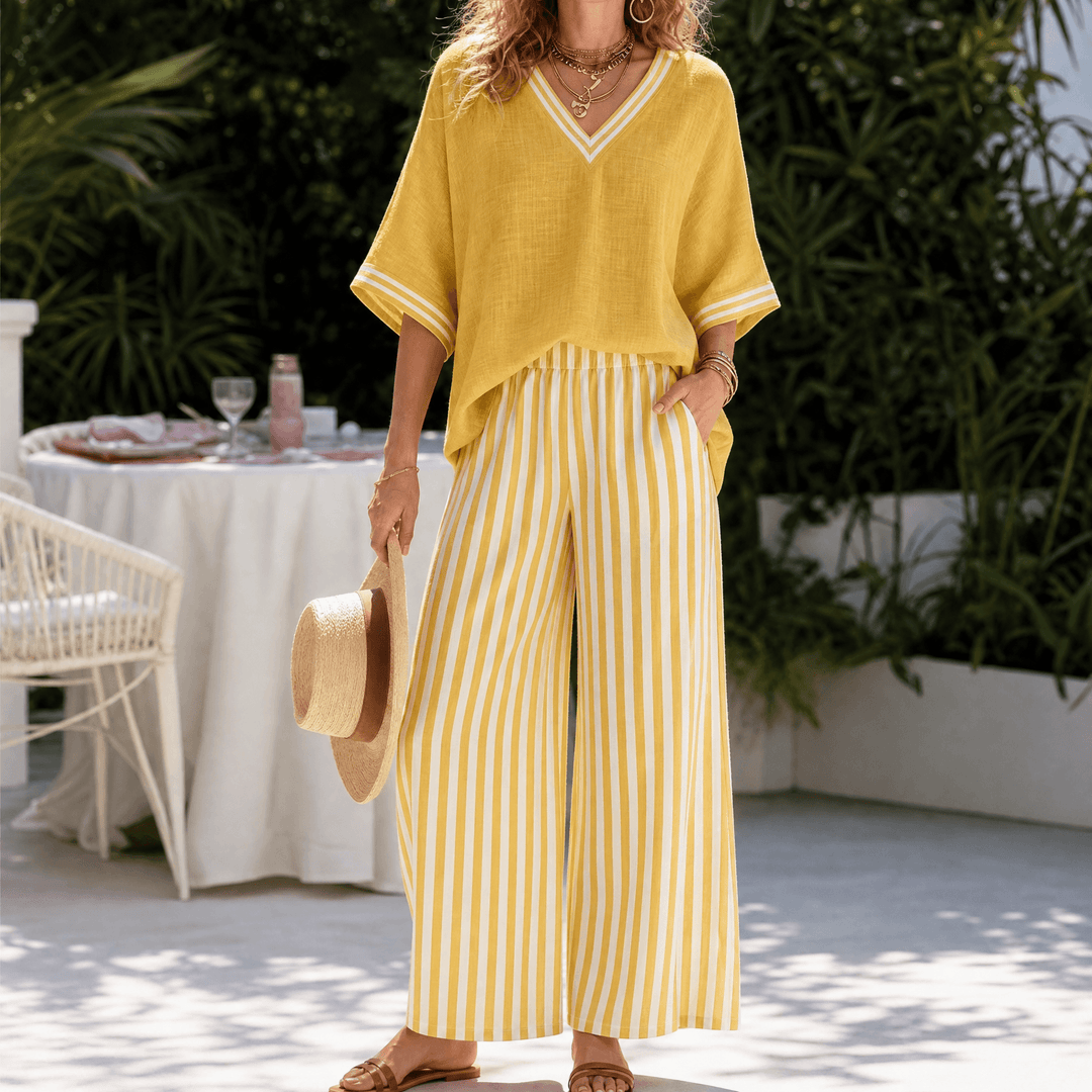 Lorna – Women's Airy Linen-like Two-Piece Set Yellow / S
