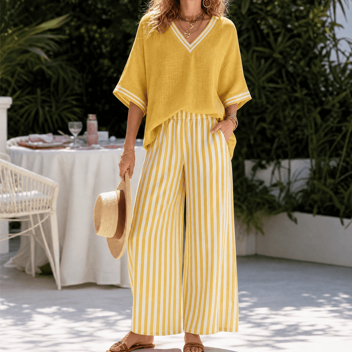 Lorna – Women's Airy Linen-like Two-Piece Set Yellow / S