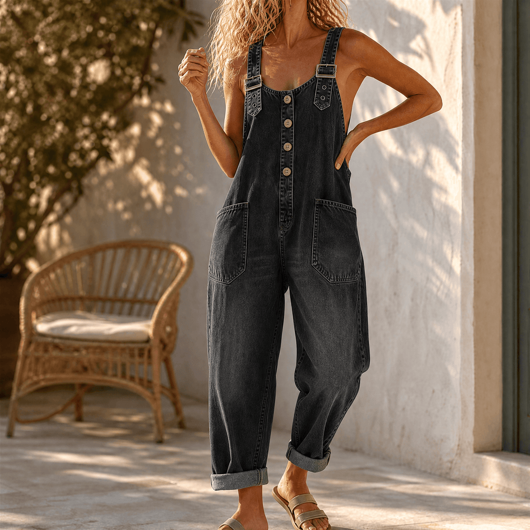 Lovarra – Women's Relaxed Denim Overalls with Pockets Charcoal