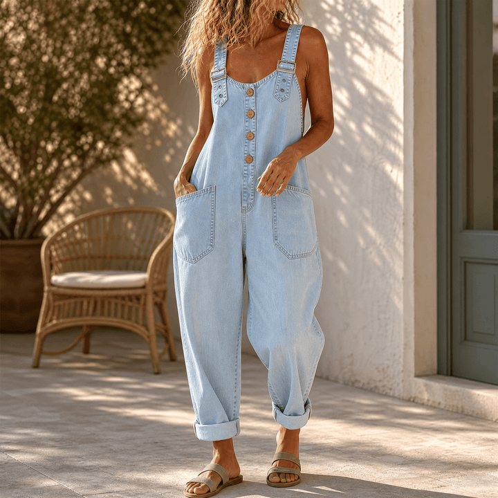 Lovarra – Women's Relaxed Denim Overalls with Pockets Light Wash