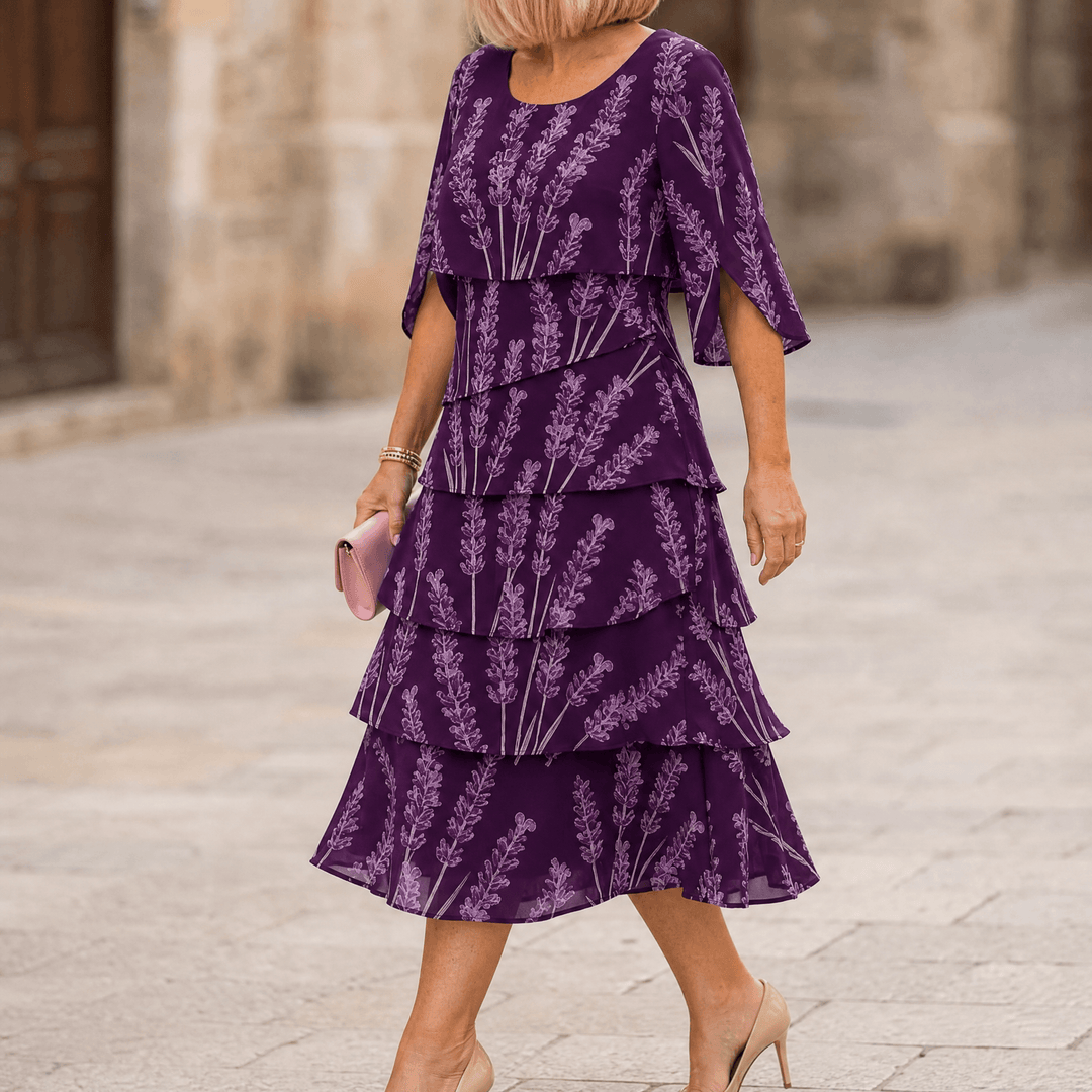 Lumielle – Women's Tiered Floral Midi Dress Deep Purple