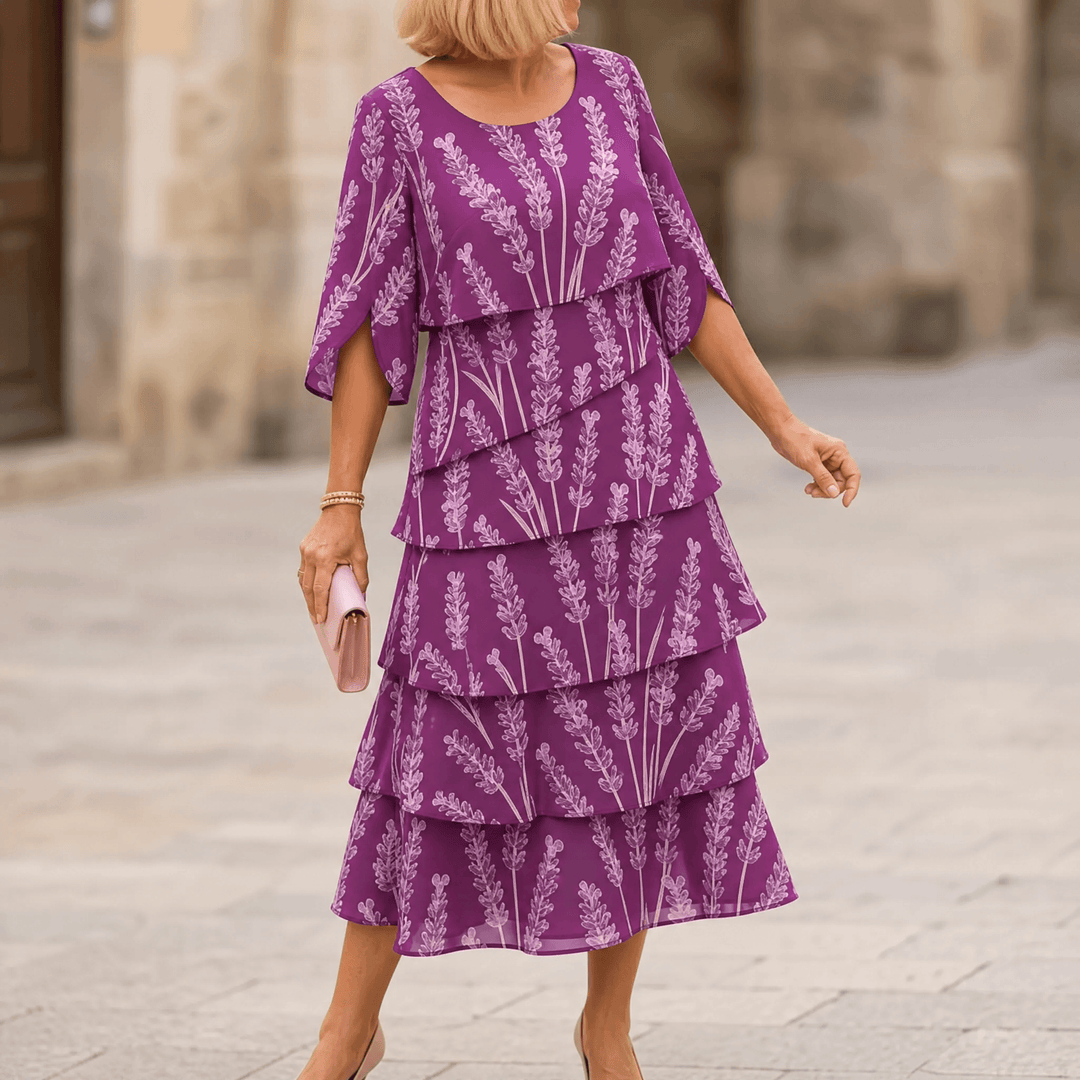Lumielle – Women's Tiered Floral Midi Dress Magenta