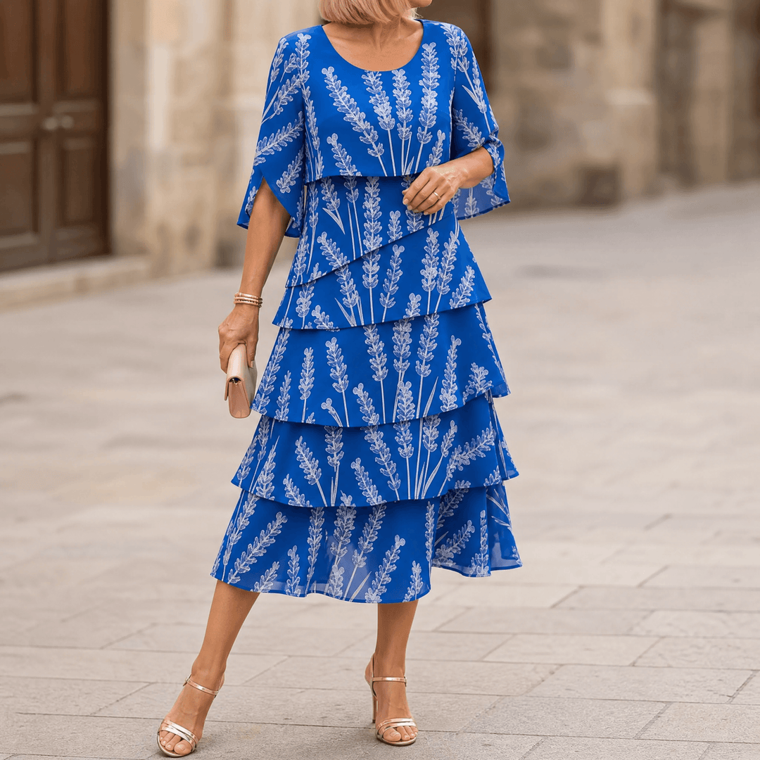 Lumielle – Women's Tiered Floral Midi Dress Royal Blue