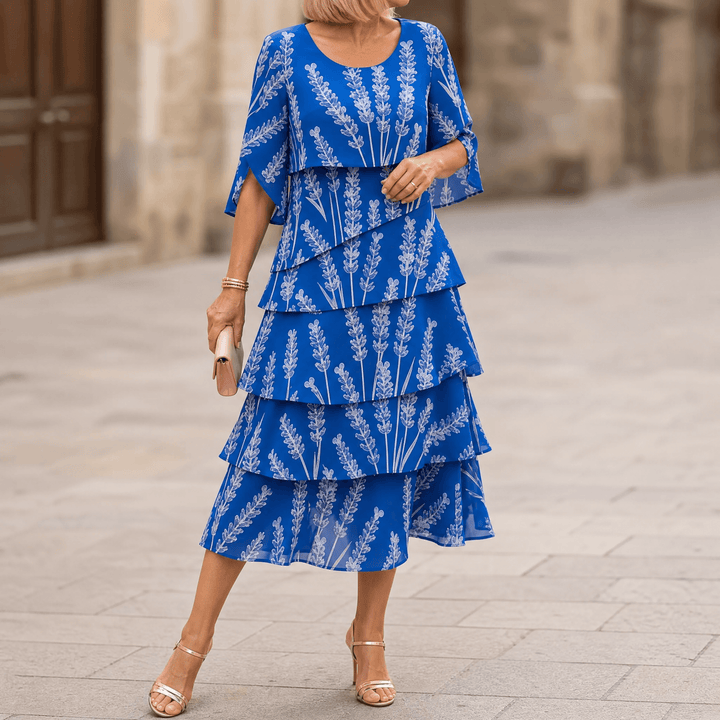 Lumielle – Women's Tiered Floral Midi Dress Royal Blue