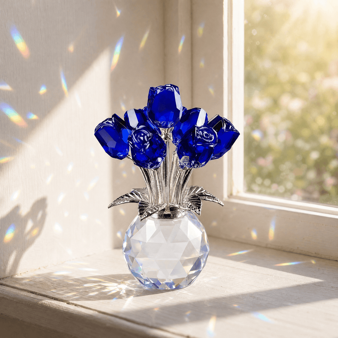 Lumirose – Crystal Rose Bouquet with Vase Blue
