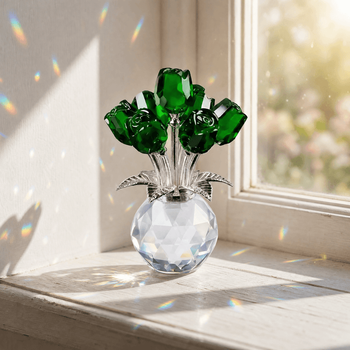 Lumirose – Crystal Rose Bouquet with Vase Green