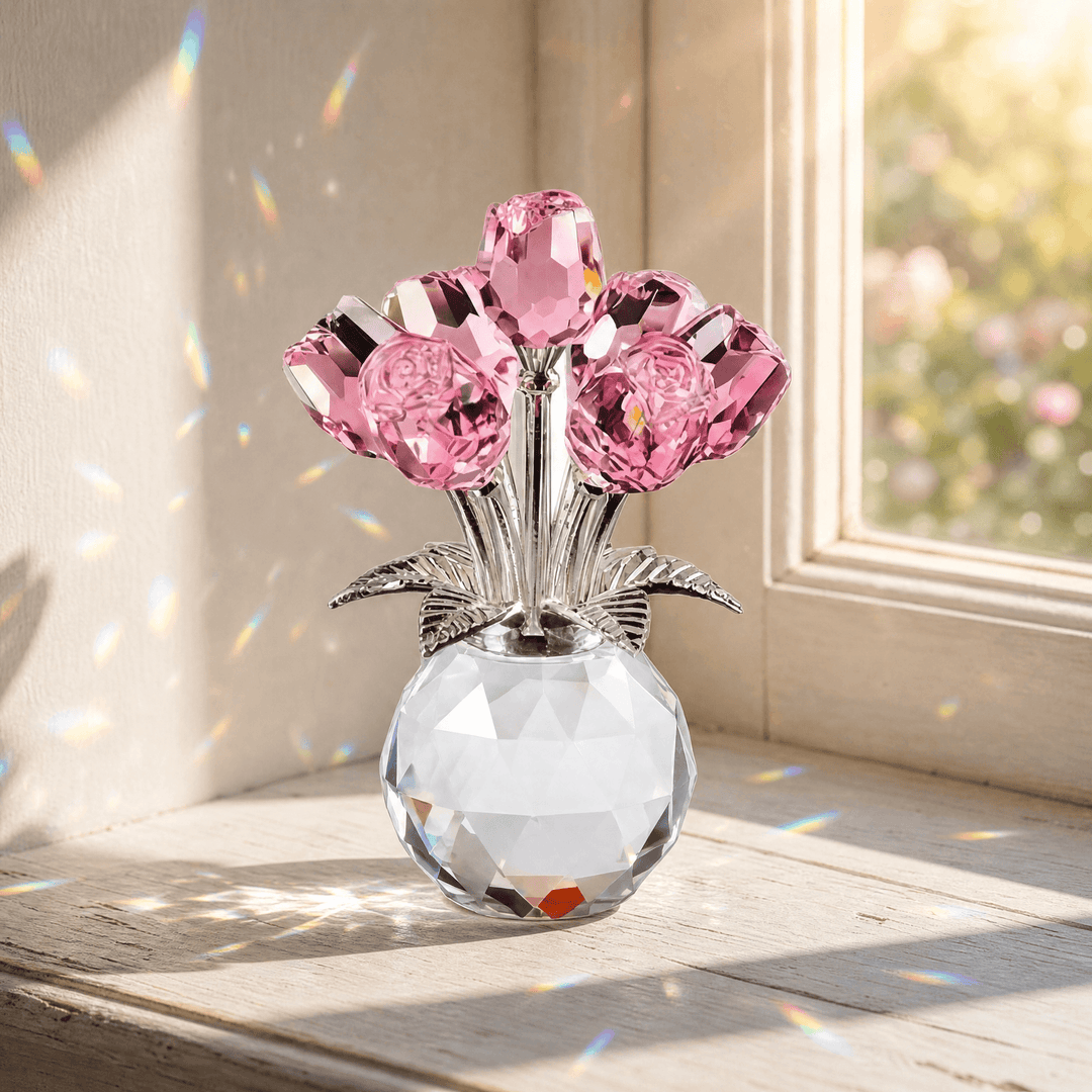 Lumirose – Crystal Rose Bouquet with Vase Pink