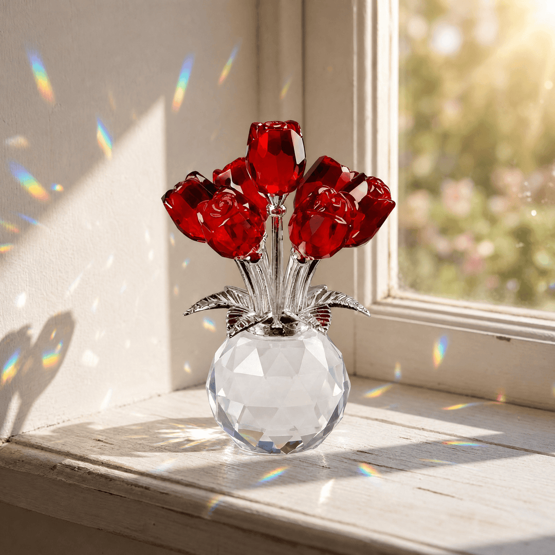 Lumirose – Crystal Rose Bouquet with Vase Red