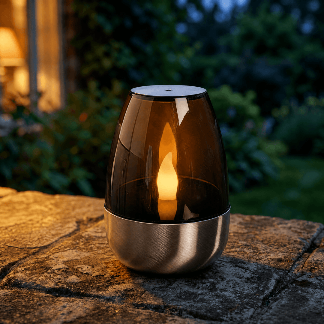 Lumivara – Solar Flickering Candle Light for Outdoor Evenings Smoked