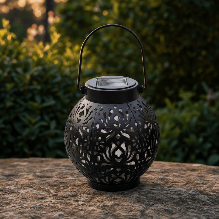 Lumivine – Solar Hanging Lantern with Floral Shadow Art Black