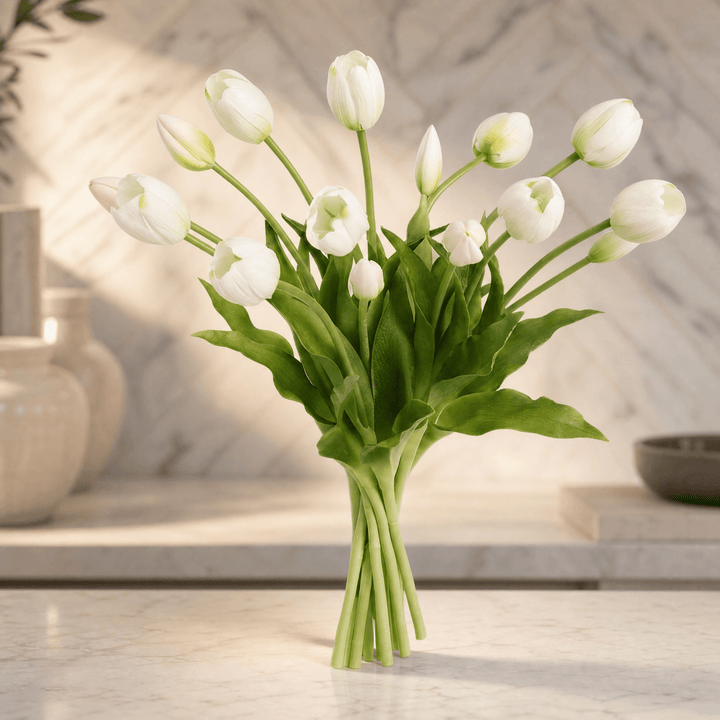 Lumora – Real Touch Tulip Bouquet White