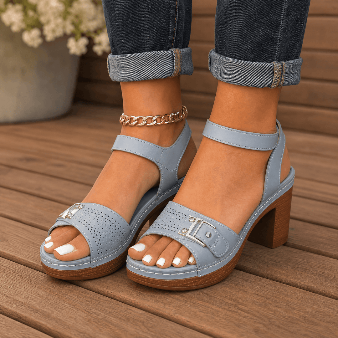 Luna – Cushioned Block Heel Sandals Grey / 5