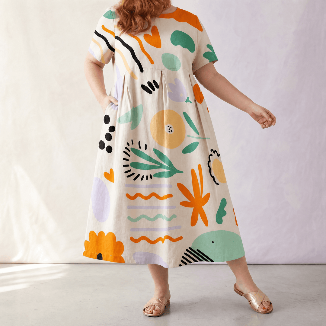 Luna – Women's Artsy Print Plus-Size Midi Dress Matisse Cream