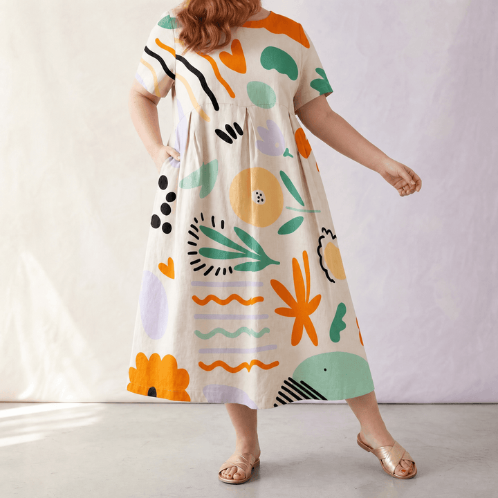 Luna – Women's Artsy Print Plus-Size Midi Dress Matisse Cream