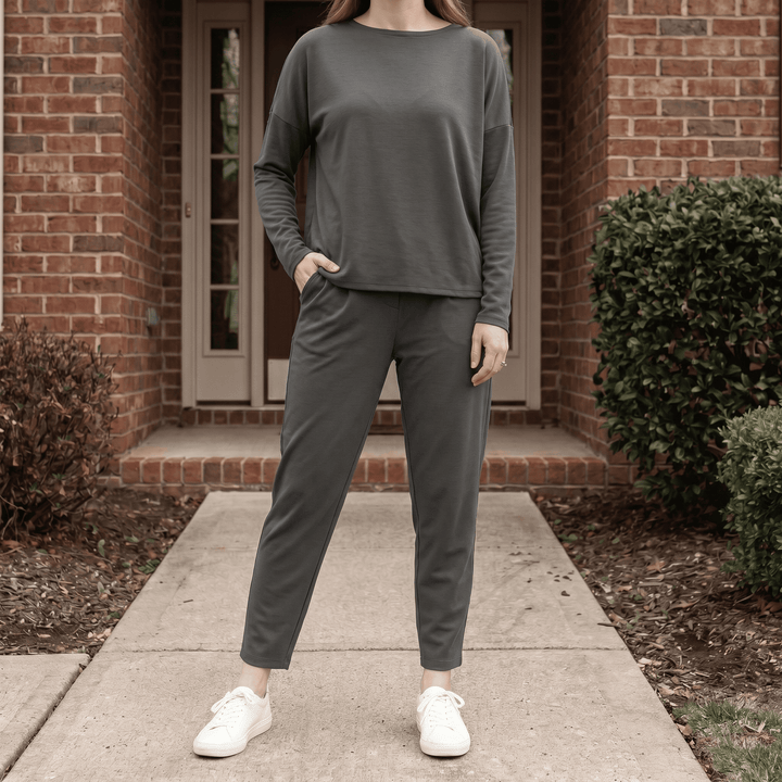 Lunaire – Women's Cotton Two Piece Lounge Set Dark Gray /