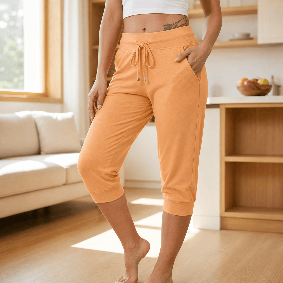 Lunara – Soft Cotton Drawstring Capri Joggers Apricot