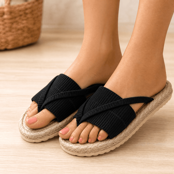 Lunara – Soft Woven Summer Slide Sandals Black / US 3