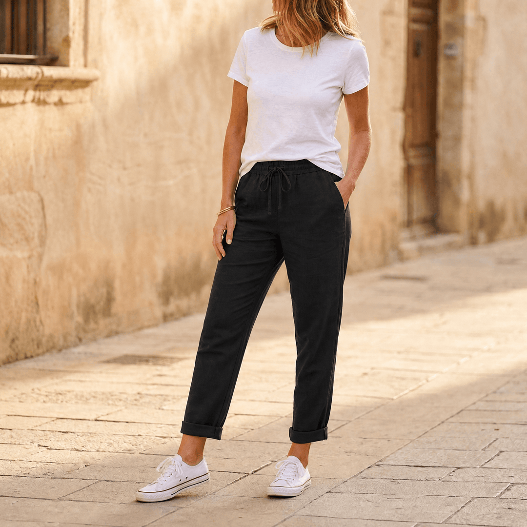 Lunara – Women's lightweight linen look summer pants Black