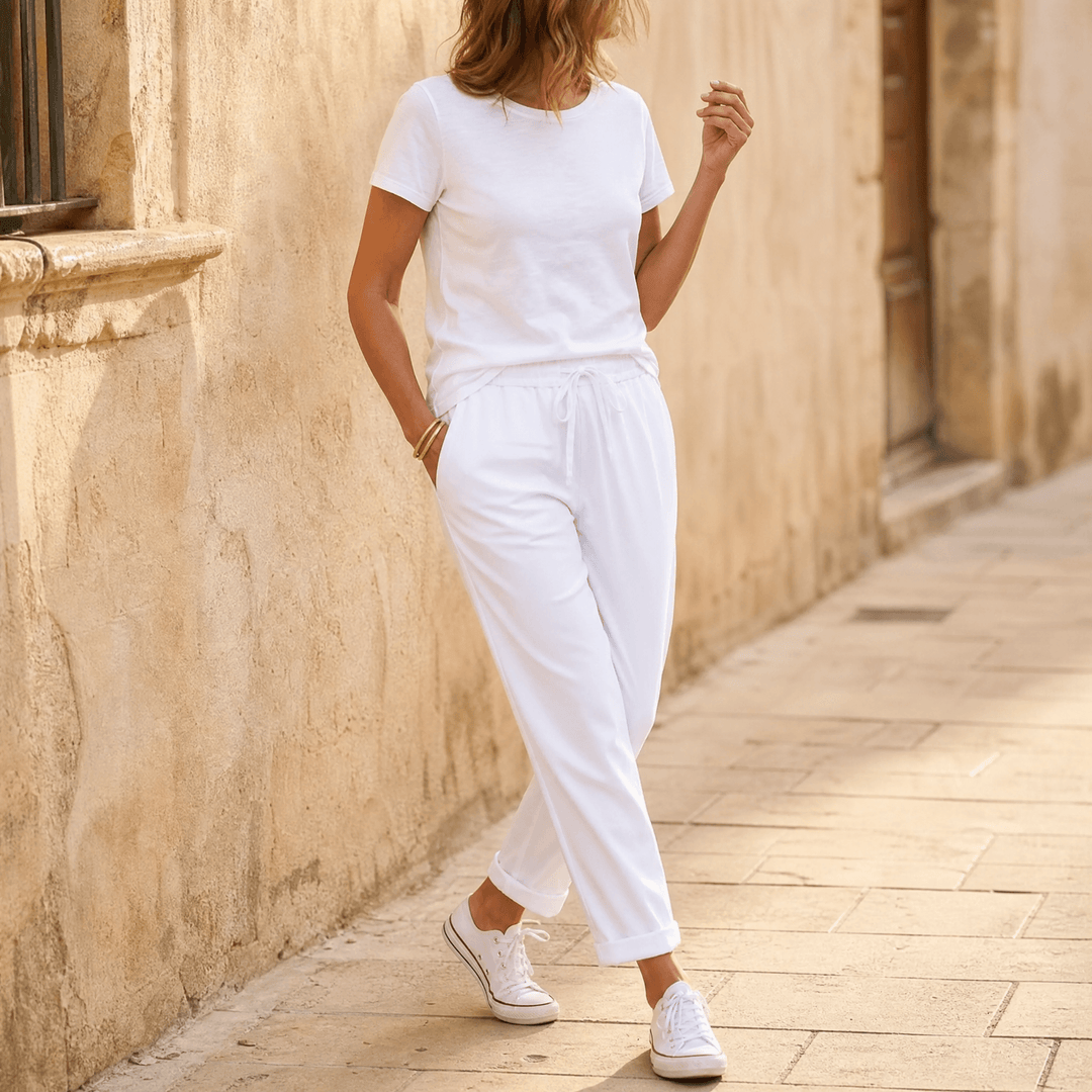 Lunara – Women's lightweight linen look summer pants White