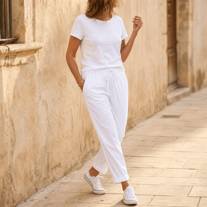 Lunara – Women's lightweight linen look summer pants White