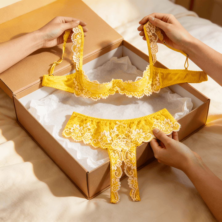 Lunaveil – Women's Floral Lace Bra and Panty Set Yellow / XS