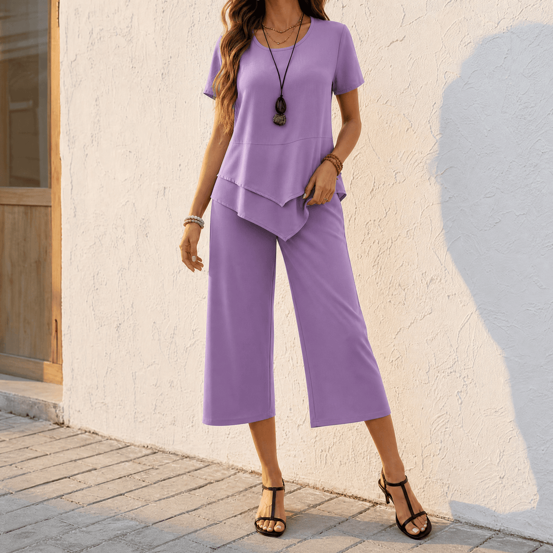 Lunavia – Asymmetric Tunic and Wide Leg Pants Set Lilac / S