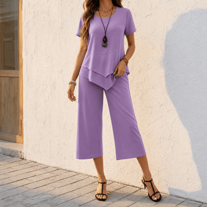 Lunavia – Asymmetric Tunic and Wide Leg Pants Set Lilac / S