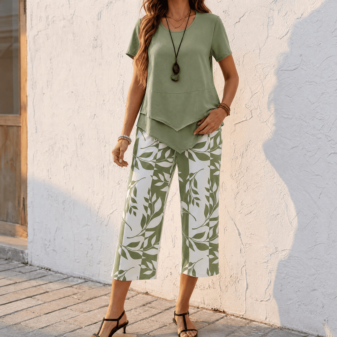 Lunavia – Asymmetric Tunic and Wide Leg Pants Set Sage Green / S