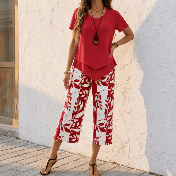 Lunavia – Asymmetric Tunic and Wide Leg Pants Set Warm Red / S