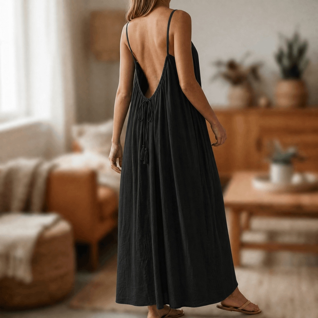 Lunavia – Backless Cami Maxi Dress for Warm Summer Days Black