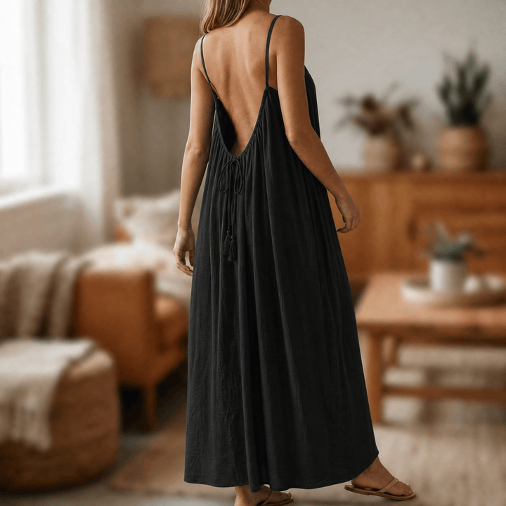 Lunavia – Backless Cami Maxi Dress for Warm Summer Days Black