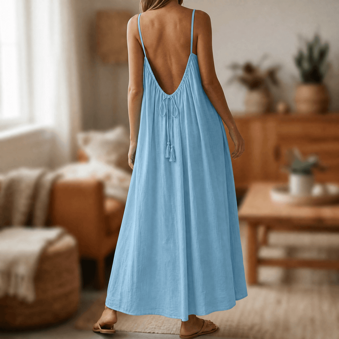 Lunavia – Backless Cami Maxi Dress for Warm Summer Days Blue