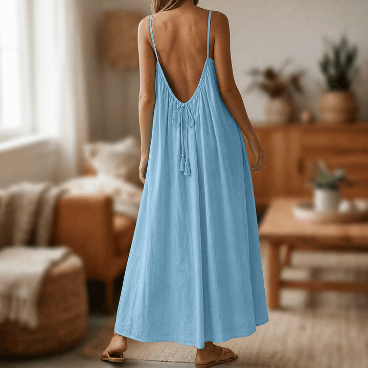 Lunavia – Backless Cami Maxi Dress for Warm Summer Days Blue