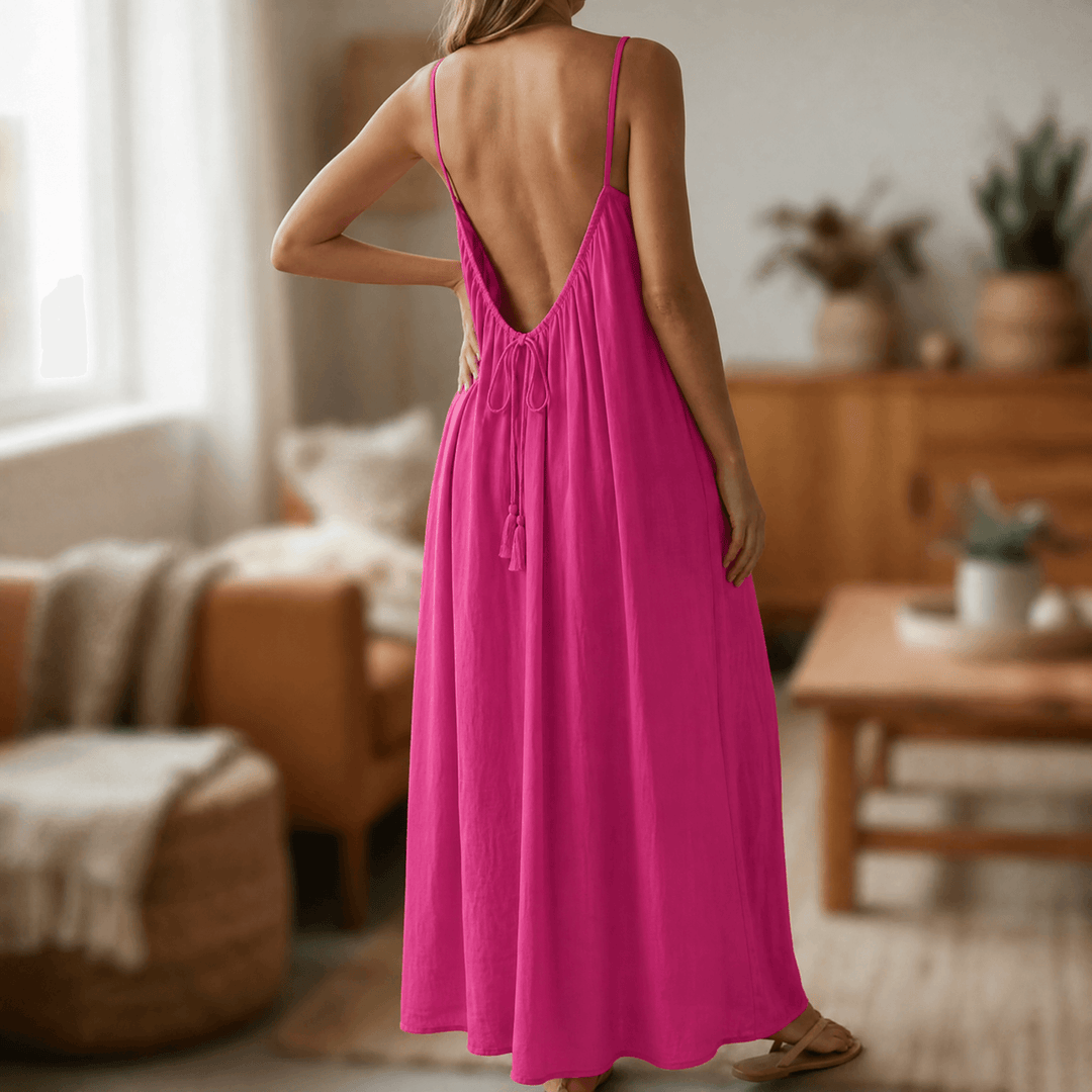 Lunavia – Backless Cami Maxi Dress for Warm Summer Days Dark pink