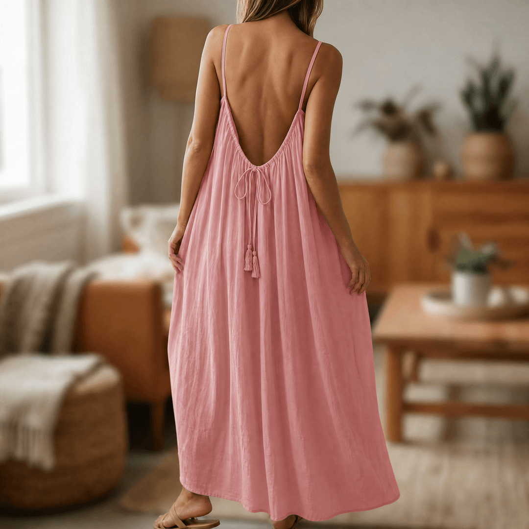 Lunavia – Backless Cami Maxi Dress for Warm Summer Days Pink