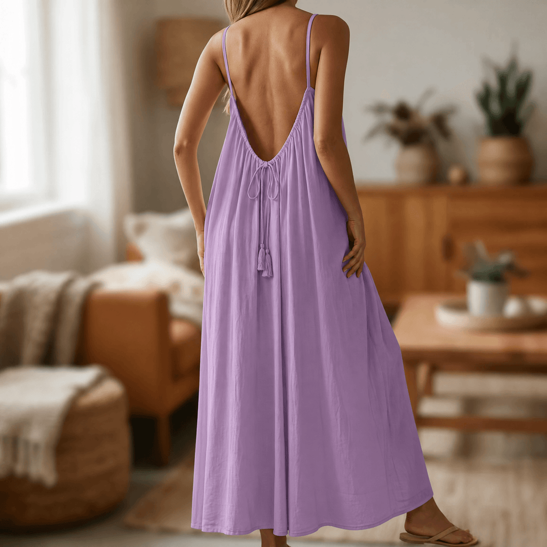 Lunavia – Backless Cami Maxi Dress for Warm Summer Days Purple