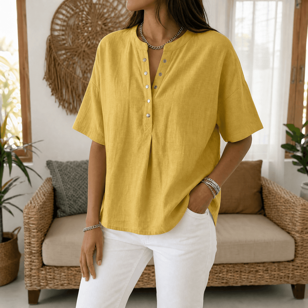 Lunavia Effortless Women's Henley Blouse Mustard Yellow / S