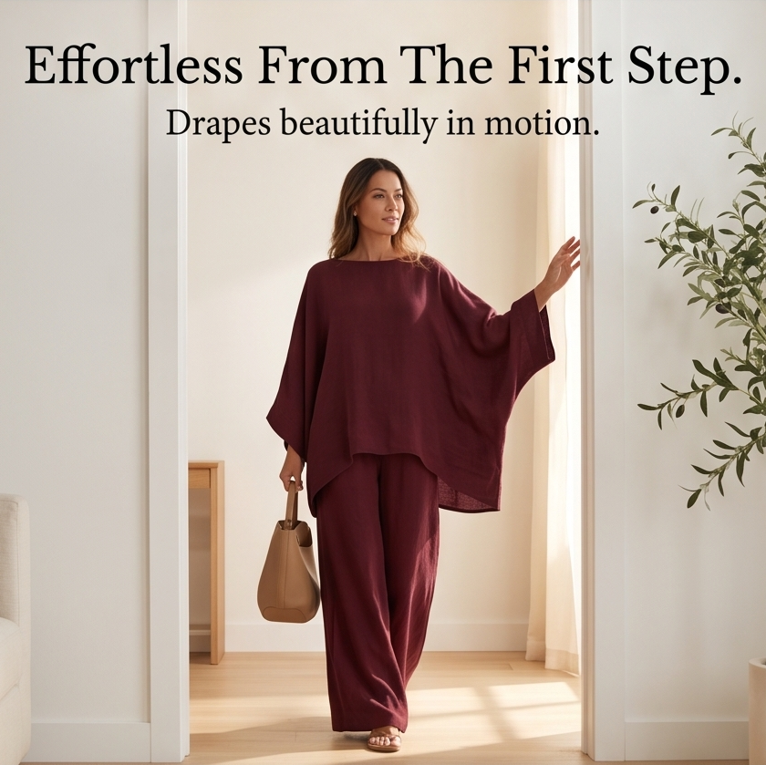 Lunavia™ – Flowy Batwing Top and Wide Leg Pants Set
