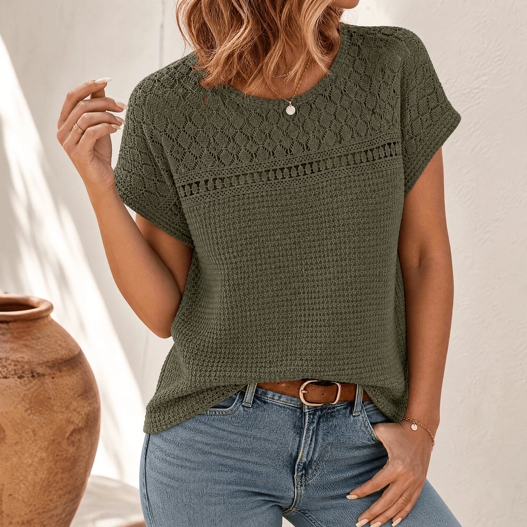 Lunavia – Women's Breezy Open-Weave Knit Top Olive Green / S