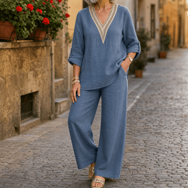 Lunavia – Women's Crochet V-Neck Set Coastal Blue / S