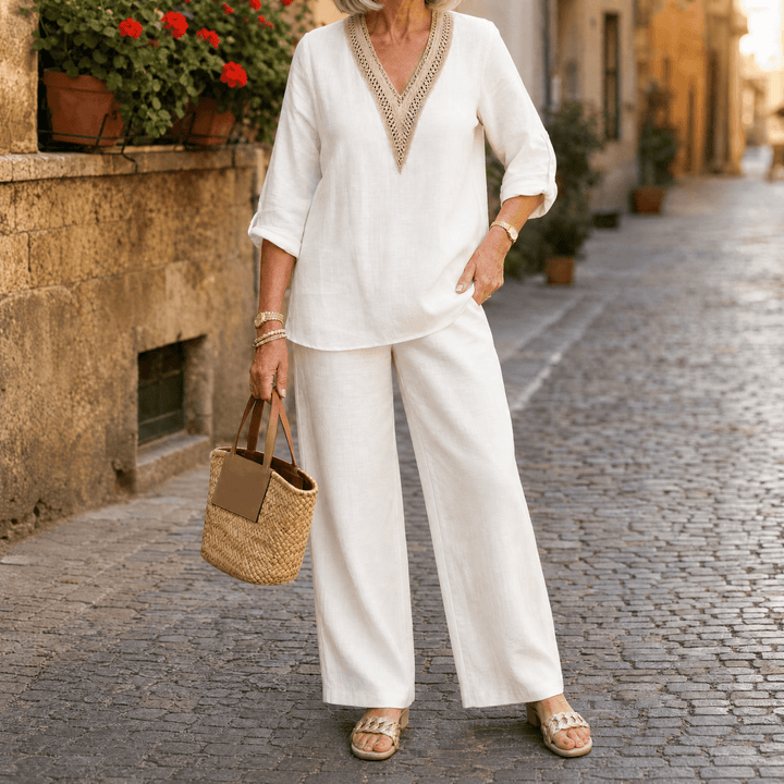 Lunavia – Women's Crochet V-Neck Set Ivory / S