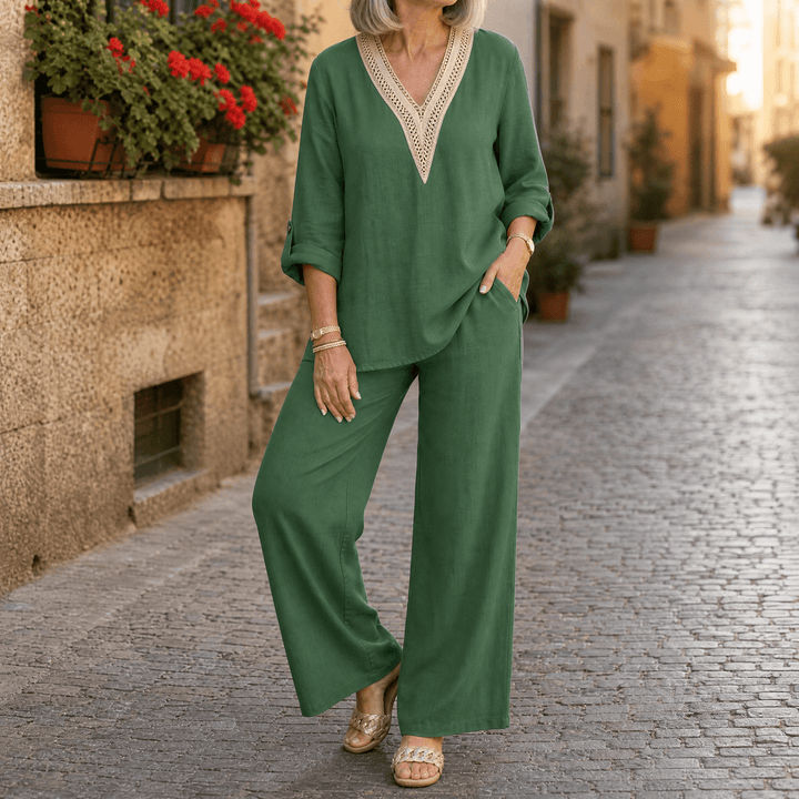 Lunavia – Women's Crochet V-Neck Set Sage Green / S