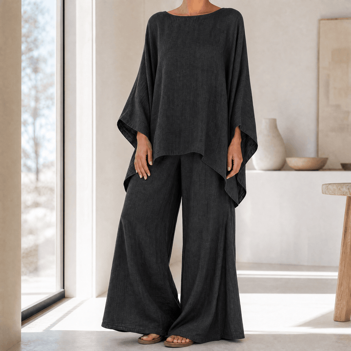 Lunavia – Women's Flowy Batwing Top and Wide-Leg Pants Set Dark Gray / S