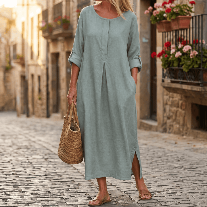 Lunavia – Women's Flowy Linen-Style Maxi Dress sage green