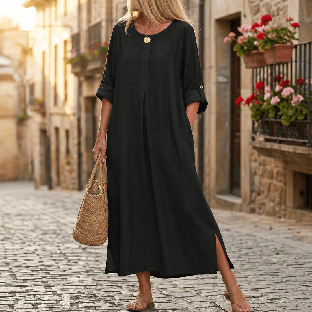 Lunavia – Women's Flowy Linen-Style Maxi Dress soft black