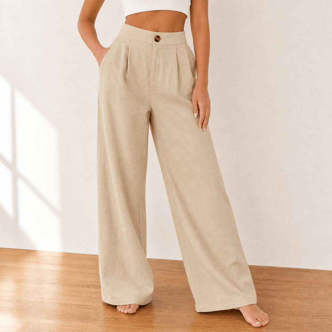 Lunavia – Women's High-Waist Wide-Leg Drape Trousers Beige