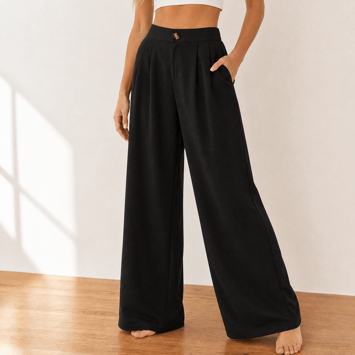 Lunavia – Women's High-Waist Wide-Leg Drape Trousers Black