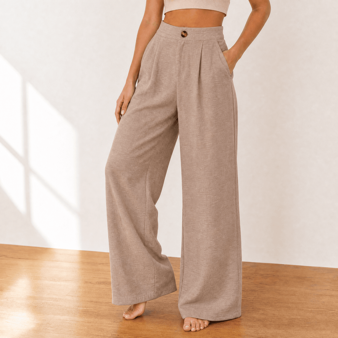 Lunavia – Women's High-Waist Wide-Leg Drape Trousers Khaki