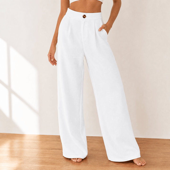 Lunavia – Women's High-Waist Wide-Leg Drape Trousers Pure White